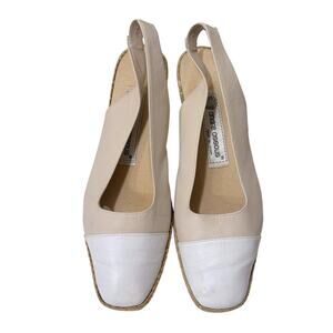 Andre Assous Leather Slingback Wedge Sandal Women's 9N Cap Toe Jute Cream White